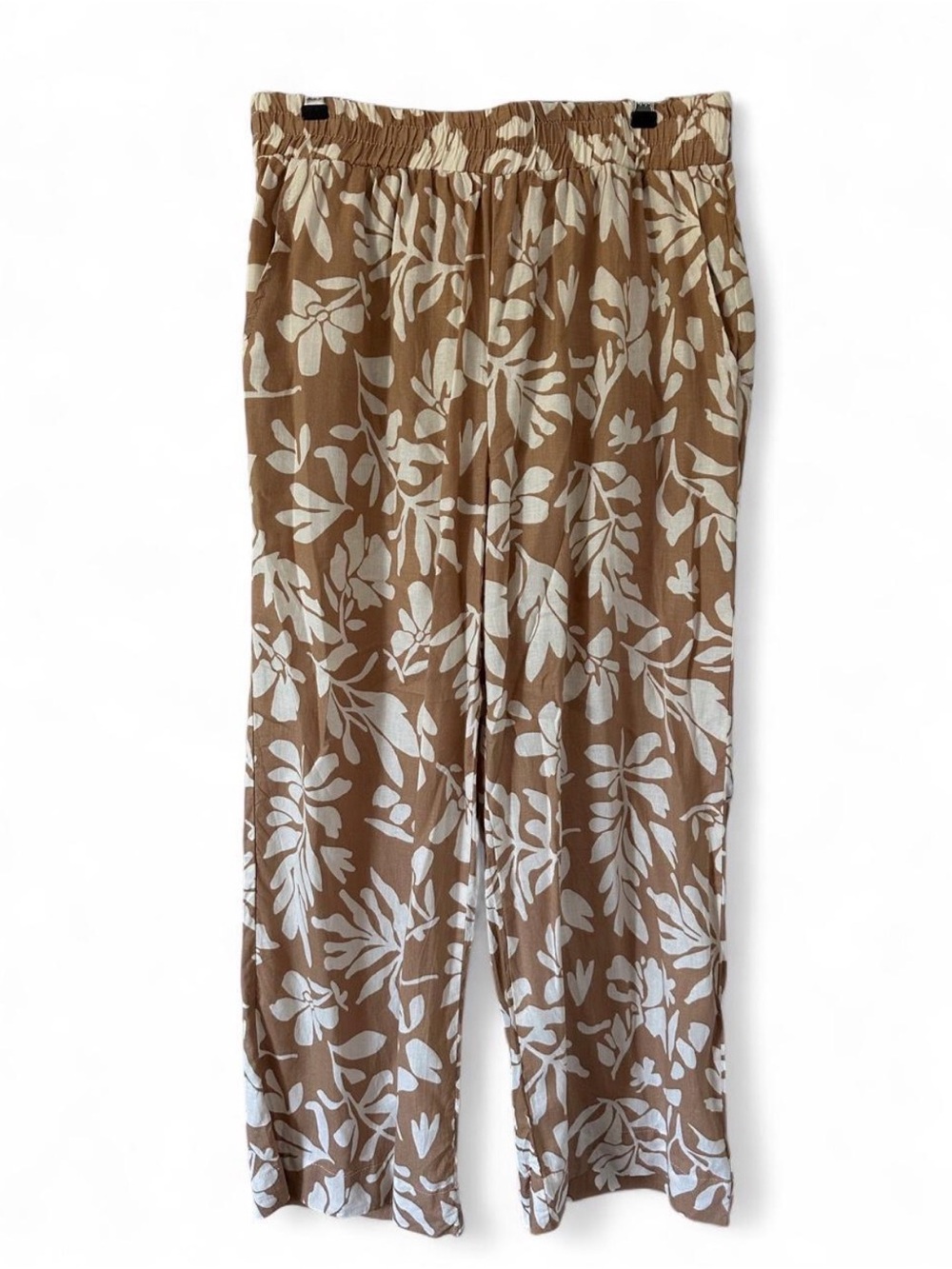 Linen Women’s Brown Floral Wide-Leg Pants